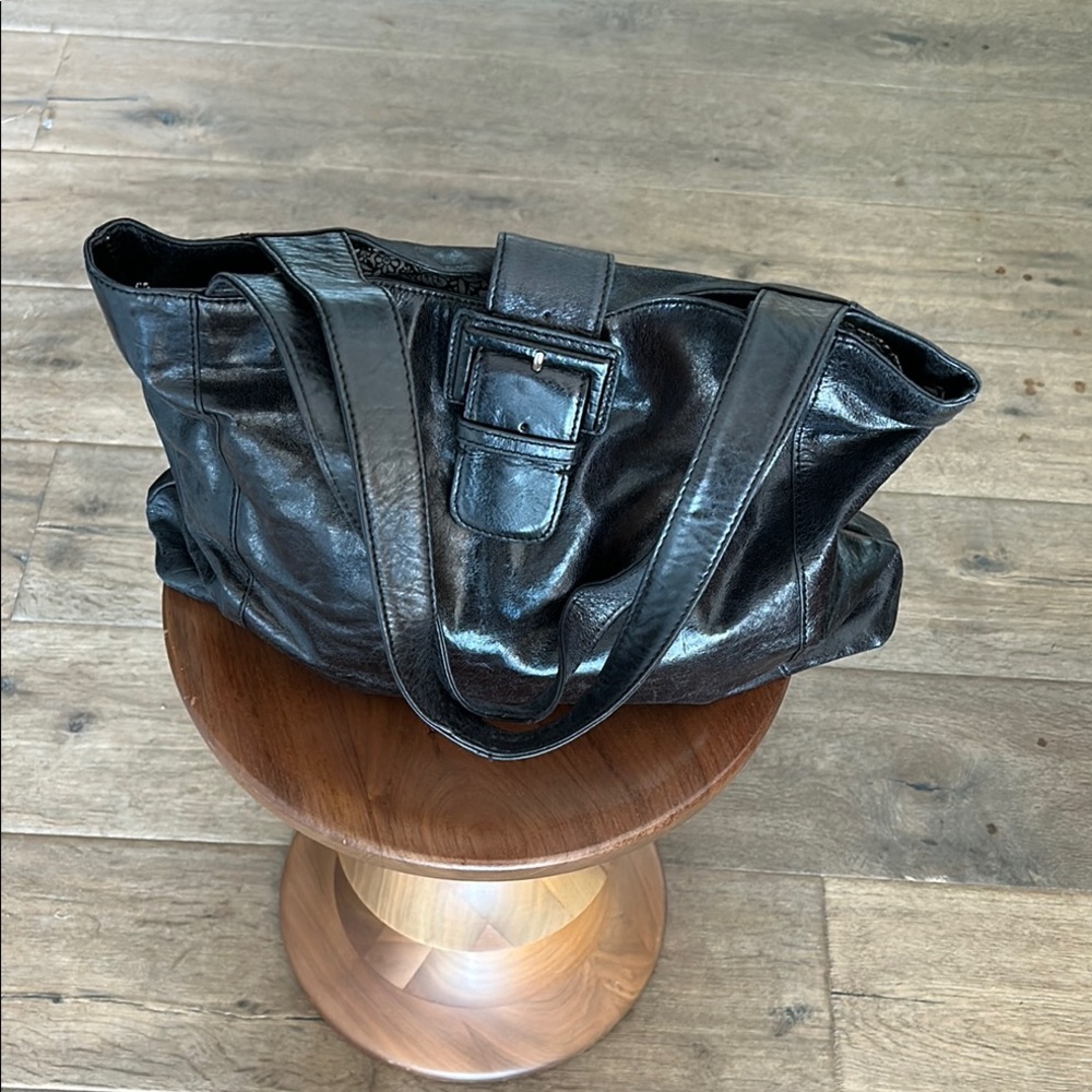 Black Leather HOBO tote Bag with Classic Design